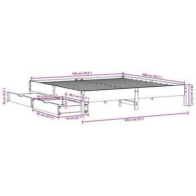 vidaXL Cadru de pat fără saltea, maro ceruit 180x200 cm lemn masiv pin