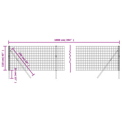 vidaXL Gard plasă de sârmă, antracit, 1,1x10 m, oțel galvanizat