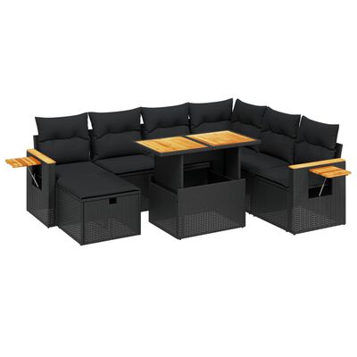 vidaXL Set mobilier de grădină cu perne, 8 piese, negru, poliratan