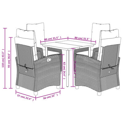 vidaXL Set mobilier de grădină cu perne, 5 piese, negru, poliratan