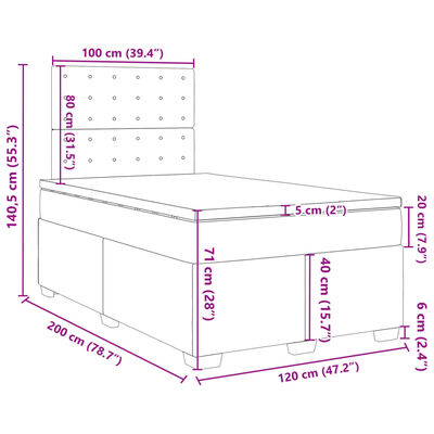 vidaXL Pat box spring cu saltea, gri închis, 120x200 cm, catifea