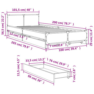 vidaXL Cadru de pat cu sertare stejar sonoma 100x200 cm lemn prelucrat