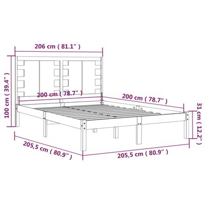 vidaXL Cadru de pat, negru, 200x200 cm, lemn masiv de pin