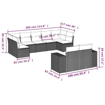 vidaXL Set canapele de grădină, 9 piese, cu perne, bej, poliratan