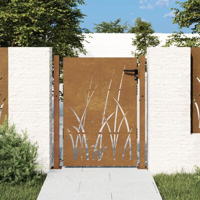 vidaXL Poartă pentru grădină, 105x130 cm, oțel corten, model iarbă