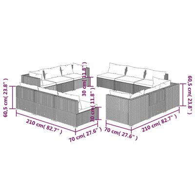 vidaXL Set mobilier de grădină cu perne, 12 piese, negru, poliratan