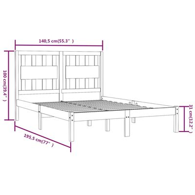 vidaXL Cadru de pat dublu, negru, 135x190 cm, lemn masiv de pin