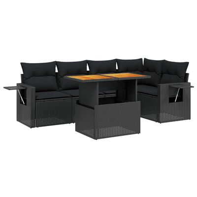 vidaXL Set mobilier de grădină cu perne, 6 piese, negru, poliratan