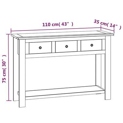 vidaXL Masă consolă, 110x35x75 cm, lemn masiv de stejar