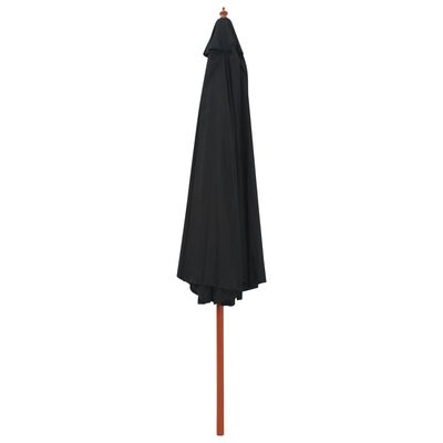 vidaXL Umbrelă de soare de exterior, stâlp din lemn, negru, 350 cm