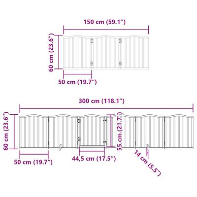 vidaXL Poartă de câini pliabilă cu ușă, 12 panouri, 600 cm, lemn plop