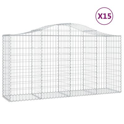 vidaXL Coșuri gabion arcuite 15 buc, 200x50x100/120cm, fier galvanizat