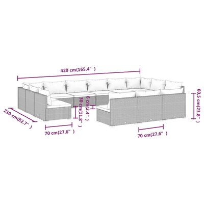 vidaXL Set mobilier de grădină cu perne, 13 piese, negru, poliratan