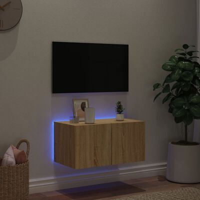 vidaXL Comodă TV de perete cu lumini LED, stejar sonoma, 60x35x31 cm