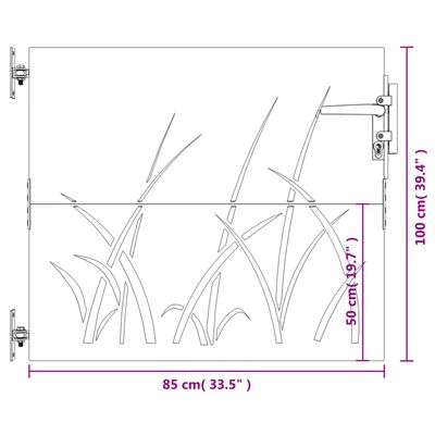 vidaXL Poartă pentru grădină, 85x100 cm, oțel corten, model iarbă