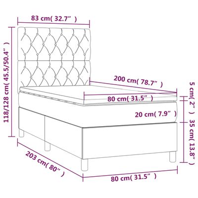 vidaXL Pat box spring cu saltea, maro închis, 80x200 cm, textil