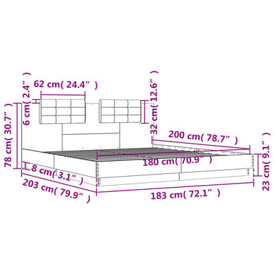 vidaXL Cadru de pat cu tăblie stejar maro 180x200 cm lemn prelucrat