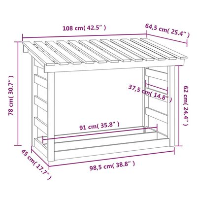 vidaXL Rastel pentru lemne de foc, alb, 108x64,5x78 cm, lemn masiv pin