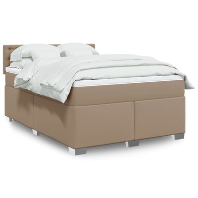 vidaXL Pat box spring cu saltea, cappuccino, 140x200cm piele ecologică