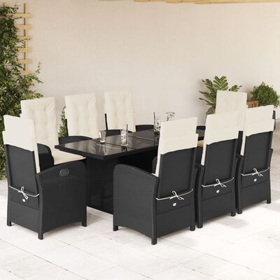 vidaXL Set mobilier de grădină cu perne, 9 piese, negru, poliratan