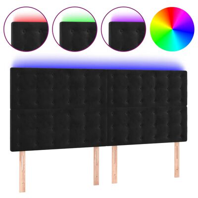 vidaXL Tăblie de pat cu LED, negru, 160x5x118/128 cm, catifea