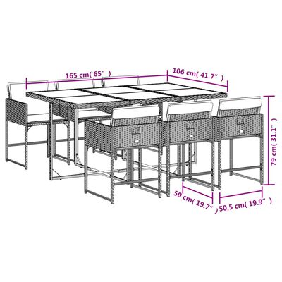 vidaXL Set mobilier de grădină cu perne, 7 piese, negru, poliratan