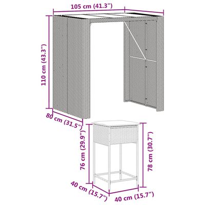 vidaXL Set mobilier bar de grădină cu perne, 5 piese, maro, poliratan