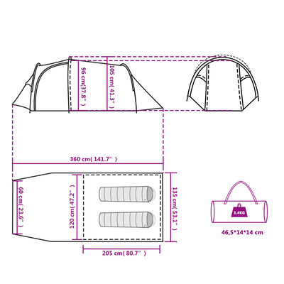 vidaXL Cort de camping pentru 2 persoane, verde, impermeabil