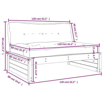 vidaXL Canapea de mijloc, 120x80 cm, gri, lemn masiv de pin