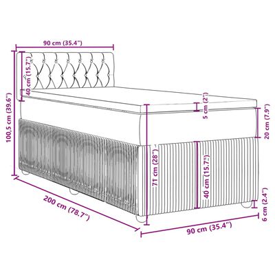 vidaXL Pat box spring cu saltea, gri deschis, 90x200 cm, catifea