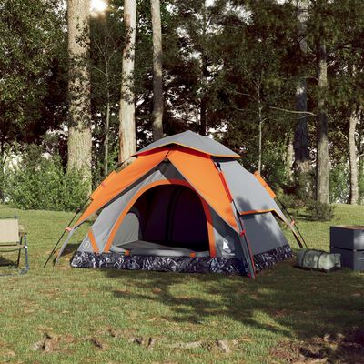 vidaXL Cort camping cupolă 3 persoane, gri/portocaliu, setare rapidă