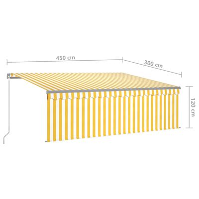 vidaXL Copertină retractabilă manual cu stor&LED, galben&alb, 4,5x3 m