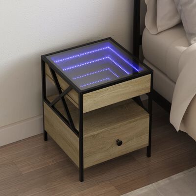 vidaXL Noptieră cu LED infinity, stejar sonoma, 40x40x51 cm