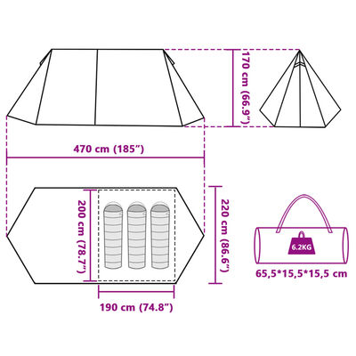 vidaXL Cort camping pentru 3 persoane, albastru, impermeabil