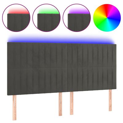 vidaXL Tăblie de pat cu LED, gri închis, 180x5x118/128 cm, catifea