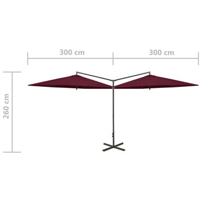 vidaXL Umbrelă de soare dublă, stâlp din oțel, roșu bordo, 600 cm