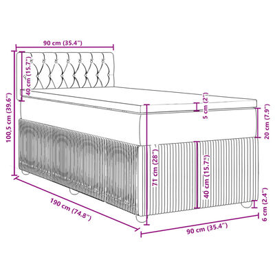 vidaXL Pat box spring cu saltea, gri deschis, 90x190 cm, catifea