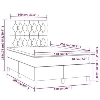 vidaXL Pat box spring cu saltea, maro închis, 120x200 cm, textil