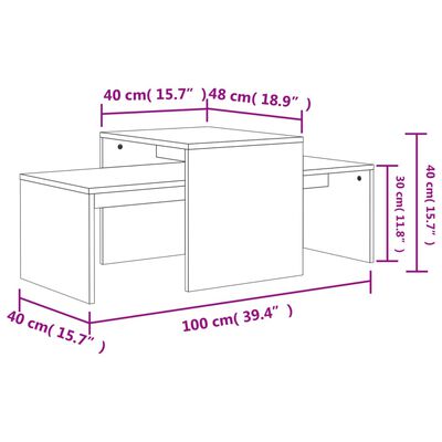 vidaXL Set măsuțe de cafea, gri beton, 100x48x40 cm, lemn prelucrat