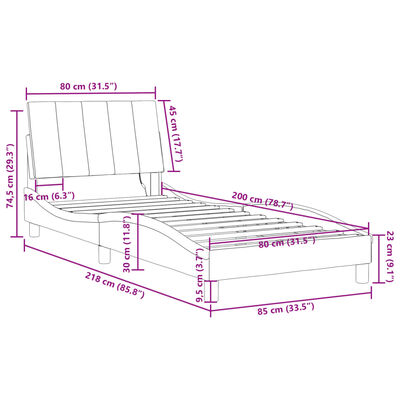 vidaXL Cadru de pat cu lumini LED, negru, 80x200 cm, catifea