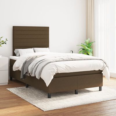 vidaXL Pat box spring cu saltea, maro închis, 120x190 cm, textil