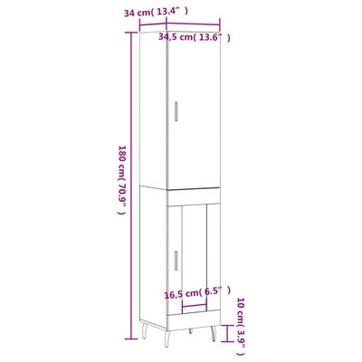 vidaXL Dulap înalt, alb, 34,5x34x180 cm, lemn prelucrat