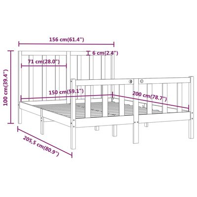 vidaXL Cadru de pat King Size, negru, 150x200 cm, lemn masiv