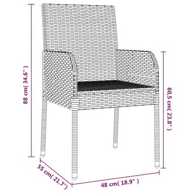 vidaXL Set mobilier de grădină cu perne, 3 piese, negru/gri, poliratan