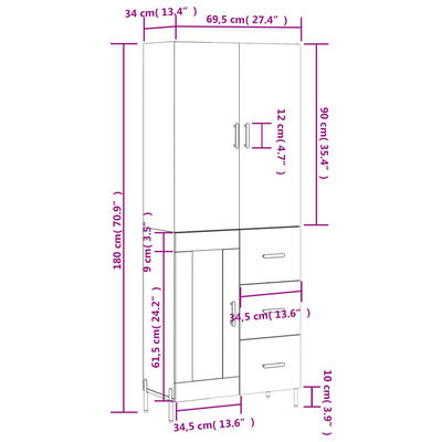 vidaXL Dulap înalt, stejar maro, 69,5x34x180 cm, lemn compozit