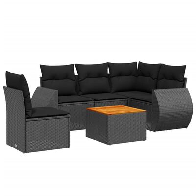 vidaXL Set mobilier de grădină cu perne, 6 piese, negru, poliratan