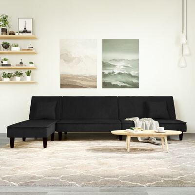 vidaXL Canapea extensibilă în formă de L negru 255x140x70 cm catifea