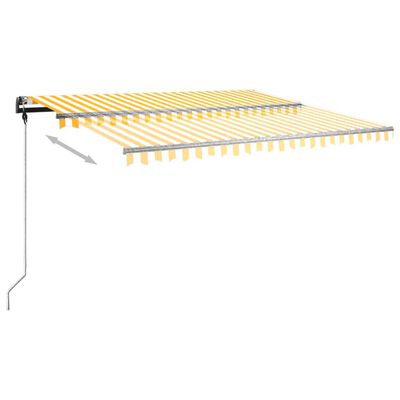 vidaXL Copertină retractabilă manual, cu stâlpi, galben și alb, 4x3 m