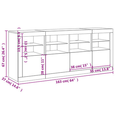 vidaXL Servantă cu lumini LED, alb, 163x37x67 cm