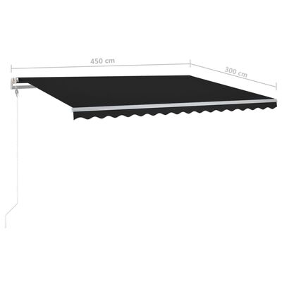 vidaXL Copertină retractabilă manual, cu stâlpi, antracit, 4,5x3 m